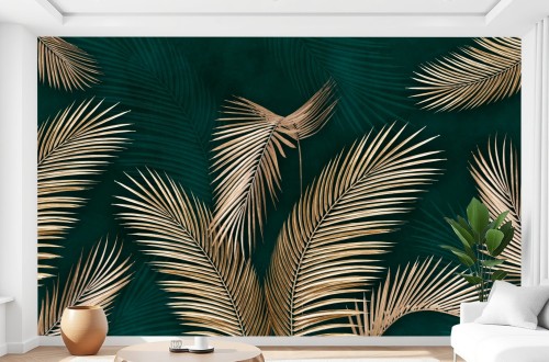 Fototapeta nowoczesna Tropikalne liście na ciemnym tle 