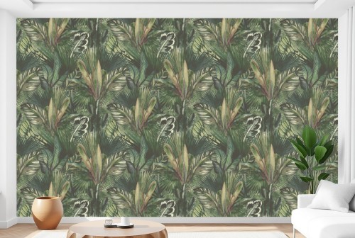 Tapeta tropikalna dżungla i rośliny zieleń DO SALONU SYPIALNI 