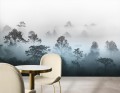 Fototapeta ścienna Mglisty świt drzewa za mgłą natura do sypialni salonu