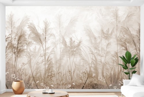 Fototapeta Mural do salonu Beton Liście Suche Trawy Pampas Loft Boho 