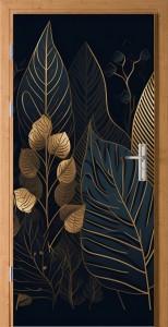 NOWOCZESNA FOTOTAPETA na drzwi NAKLEJKA złote rośliny liście