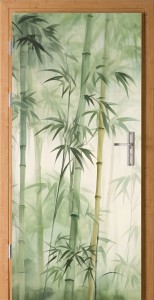 NAKLEJKA samoprzylepna na drzwi BAMBUSOWY LAS ZIELEŃ 