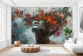 Nowoczesna fototapeta do salonu KOBIETA ART MALOWANY MURAL KWATY MODERN