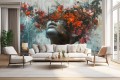 Nowoczesna fototapeta do salonu KOBIETA ART MALOWANY MURAL KWATY MODERN