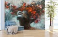 Nowoczesna fototapeta do salonu KOBIETA ART MALOWANY MURAL KWATY MODERN