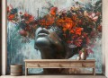 Nowoczesna fototapeta do salonu KOBIETA ART MALOWANY MURAL KWATY MODERN