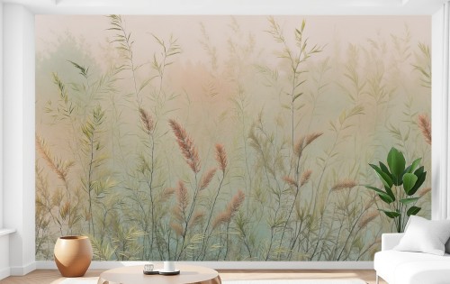 Fototapeta ścienna do salonu sypiali BOHO MURAL ŁĄKA TRAWY