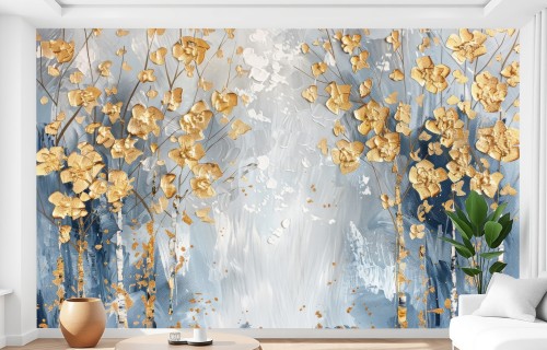 Fototapeta nowoczesna sztuka abstrakcja złote drzewa do salony sypialni 