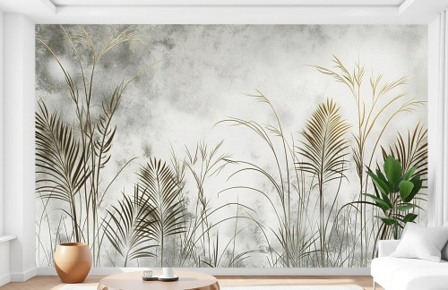 Fototapeta do salonu sypialni TRAWY NA WIETRZE BOHO NATURA ROŚLINY