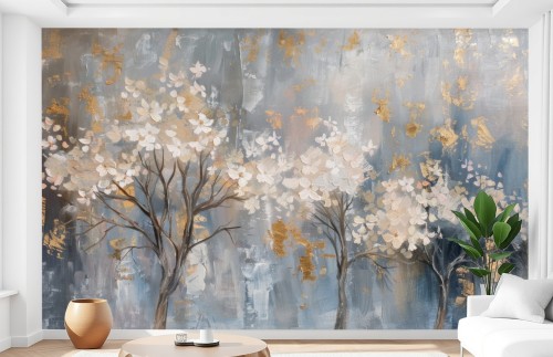 Fototapeta do salonu minimalistyczna abstrakcja drzewa jak malowane 