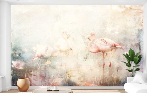 Fototapeta ścienna FLAMS flamingi na betonie tapeta do salonu sypialni