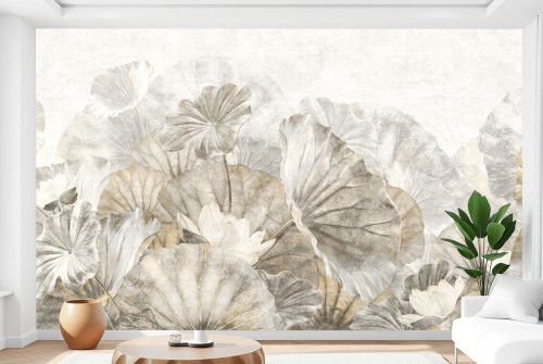 Fototapeta do salonu sypialni Lotus Mural duże liście 