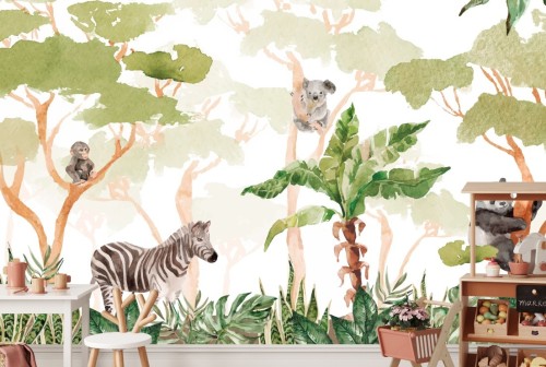 Fototapeta dla dzieci dżungla jak malowana zwierzęta 
