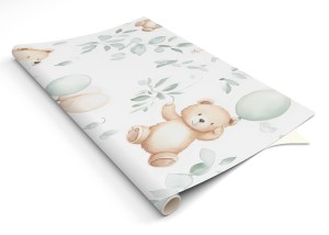 OKLEINA SAMOPRZYLEPNA dla chłopca MIŚ PLUSZOWY Z ZIELONYM BALONIKIEM 