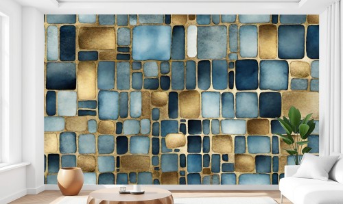 Fototapeta nowoczesna abstrakcja geometria złoto kafelki