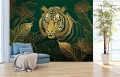 Fototapeta MODERN ZŁOTY TYGRYS LIŚCIE do sypialni salonu