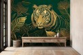 Fototapeta MODERN ZŁOTY TYGRYS LIŚCIE do sypialni salonu