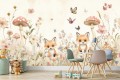 Fototapeta zwierzątka leśne lisek kwiaty dla dzieci 