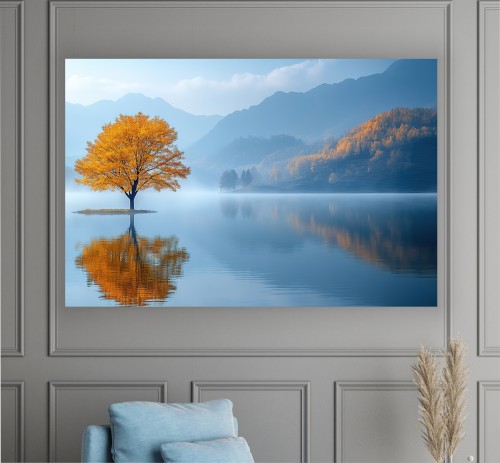 Obraz do salonu sypialni KRAJOBRAZ SAMOTNE DRZEWO NA JEZIORZE
