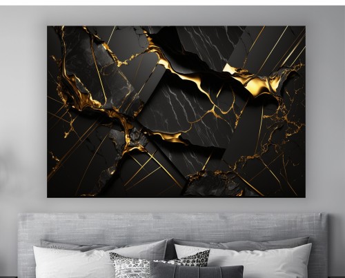 OBRAZ NA PŁÓTNIE CZARNO-ZŁOTY MARMUR ABSTRAKCJA NA ŚCIANĘ DO SALONU