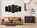 Obraz 5 części tryptyk NOWOCZESNY MARMUR CZARNO-ZŁOTY do salonu sypialni