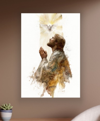 OBRAZ religijny jak akwarela  na płótnie JEZUS CHRYSTUS W MODLITWIE 