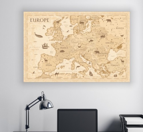 MAPA NA PŁÓTNIE OBRAZ Mapa Europy Retro DO SALONU BIURA NA ŚCIANĘ