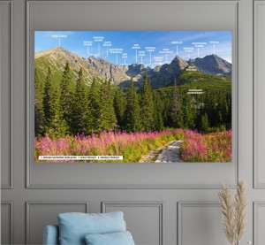  OBRAZ NA PŁÓTNIE panorama z HALI GĄSIENICOWEJ szczyty nazwy TATRY GÓRY