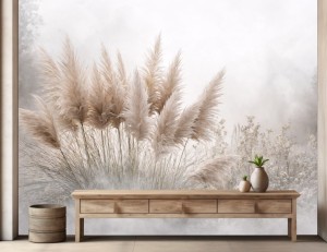  Fototapeta PREMIUM do salonu sypialni Mglista Trawa PAMPASOWA boho styl