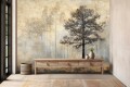 Fototapeta FOREST VINTAGE do salonu sypialni Zamglony las drzewa