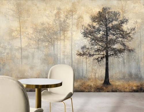 Fototapeta FOREST VINTAGE do salonu sypialni Zamglony las drzewa