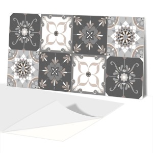 Samoprzylepny panel panele PCV na ścianę SZARE KAFELKI KWIATY WZÓR