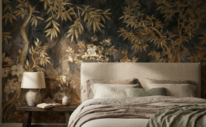Tapeta złote liscie las AURUM fototapeta do salonu sypialni na ścianę
