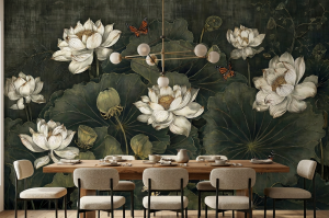 Luksusowa Fototapeta z Lotosami i Motylami ANTICA