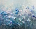 Luksusowa fototapeta z niebieskimi irysami – artystyczna łąka i efekt mglistej akwareli AZUREA 
