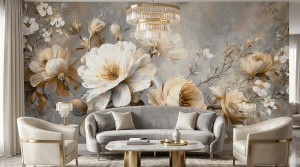 Luksusowa fototapeta z motywem róż – efekt obrazu olejnego i złotej patyny FLORESSA