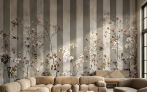 Nowoczesna fototapeta w pasy z motywem polnych kwiatów LINEA