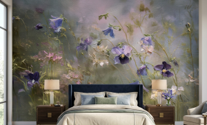 Ekskluzywna fototapeta z dzikimi kwiatami – fioletowe i niebieskie dzwonki w stylu ekspresyjnym VIBE