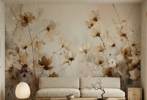 Artystyczna fototapeta z polnymi kwiatami – beżowa akwarela i zwiewna łąka w stylu Organic Modern  SOLEA 