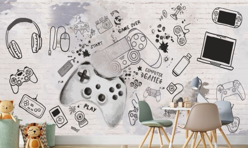 FOTOTAPETA młodzieżowa street art game pad games mur cegła