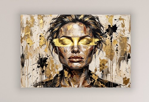 DUŻY Obraz Nowoczesny Portret Kobiety - Złoto i Graffiti - Styl Loft