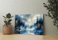 Obraz na Płótnie - Nowoczesny Pejzaż Góry i Mgła - Złoto i Granat jak malowany