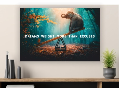 Obraz Motywacyjny Słoń i Motyl – Dreams Weigh More Than Excuses