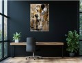 Obraz Canvas Nowoczesny obraz Kolaż Vintage – Dziewczynka z Balonami – Złoto i Węgiel – Ekskluzywna Sztuka Mieszana