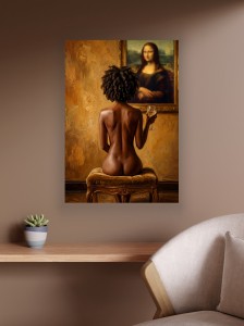 Obraz Canvas obraz akt Kobieta z Afro i Mona Lisa Muse & Masterpiece Złota Godzina – Edycja Premium | Sztuka Nowoczesna i Akt