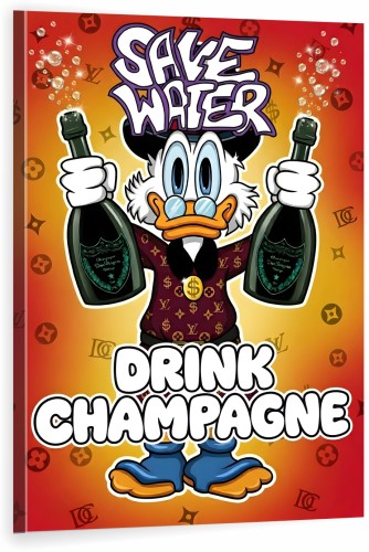Obraz  kaczka pop art sknerus Save WAter drink champagne – Edycja Premium | Biznes i Motywacja