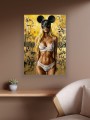 Ekskluzywny Obraz Kobieta seksowna w Masce Myszki, Modern Pop Art –Złote Detale, Glamour Street Art, Luxury Wall Art – Edycja Premium | Sztuka Nowoczesna i Pop-Art