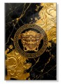 Ekskluzywny Obraz Canvas Obraz na płótnie Złota Meduza - Czarny Marmur - Styl Versace Glamour – Edycja Premium | Sztuka Nowoczesna i Glamour