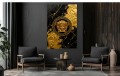 Ekskluzywny Obraz Canvas Obraz na płótnie Złota Meduza - Czarny Marmur - Styl Versace Glamour – Edycja Premium | Sztuka Nowoczesna i Glamour