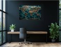 Nowoczesny obraz Mapa Świata - Styl Industrialny Loft - Złoto i Granat – Edycja Premium | Sztuka Nowoczesna i Loft